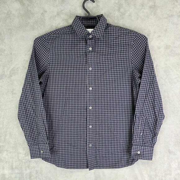 Mens Calvin Klein Navy & Gray Plaid Shirt Long Sleeve Button Down Size S - Picture 2 of 8